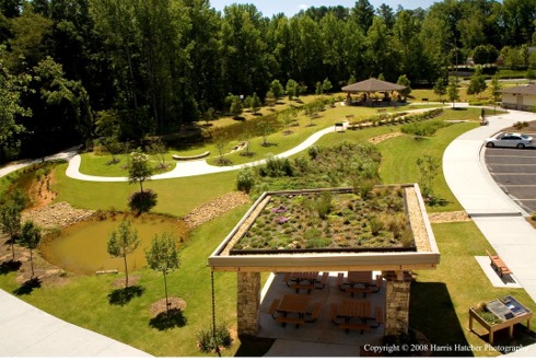 The Greenroof Pavilion and Trial Gardens of Rock Mill Park; Photo c 2008 by Harris Hatcher Photography