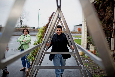 George and the GLT A-Frame Assembly; Photo by James Rajottefor the New York Times