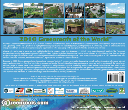 The 2010 Greenroofs of the World Calendar Back Cover