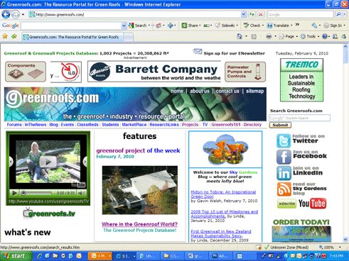 Greenroofs.com Home Page on 020910