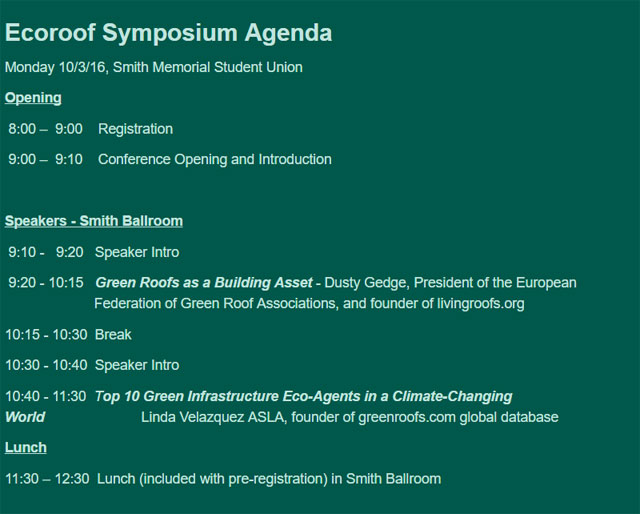 Agenda Portland Ecoroof Symposium 2016 GRP Course October 2-4