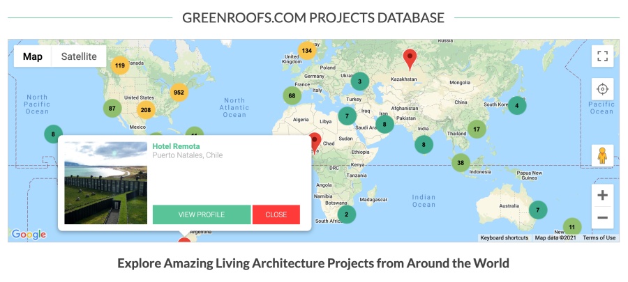 Greenroofs.com Projects Database Google Map