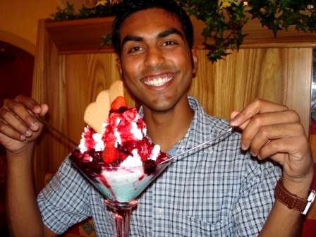 Ravi Enjoying the Coupe Hot Berry Confection