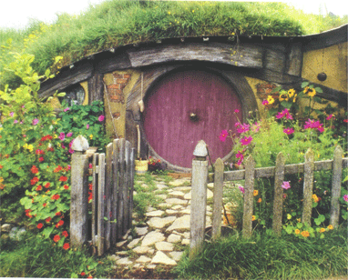 Bilbo & Frodo Baggins' Hobbit Home in The Shire, Middle Earth,from the Lord of the Rings Movie, 2001.