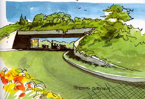 Malcom Well's design for an eco-gas station, from MalcomWells.com.