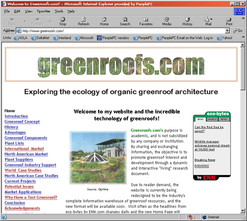 What Greenroofs.com looked like in 1999.